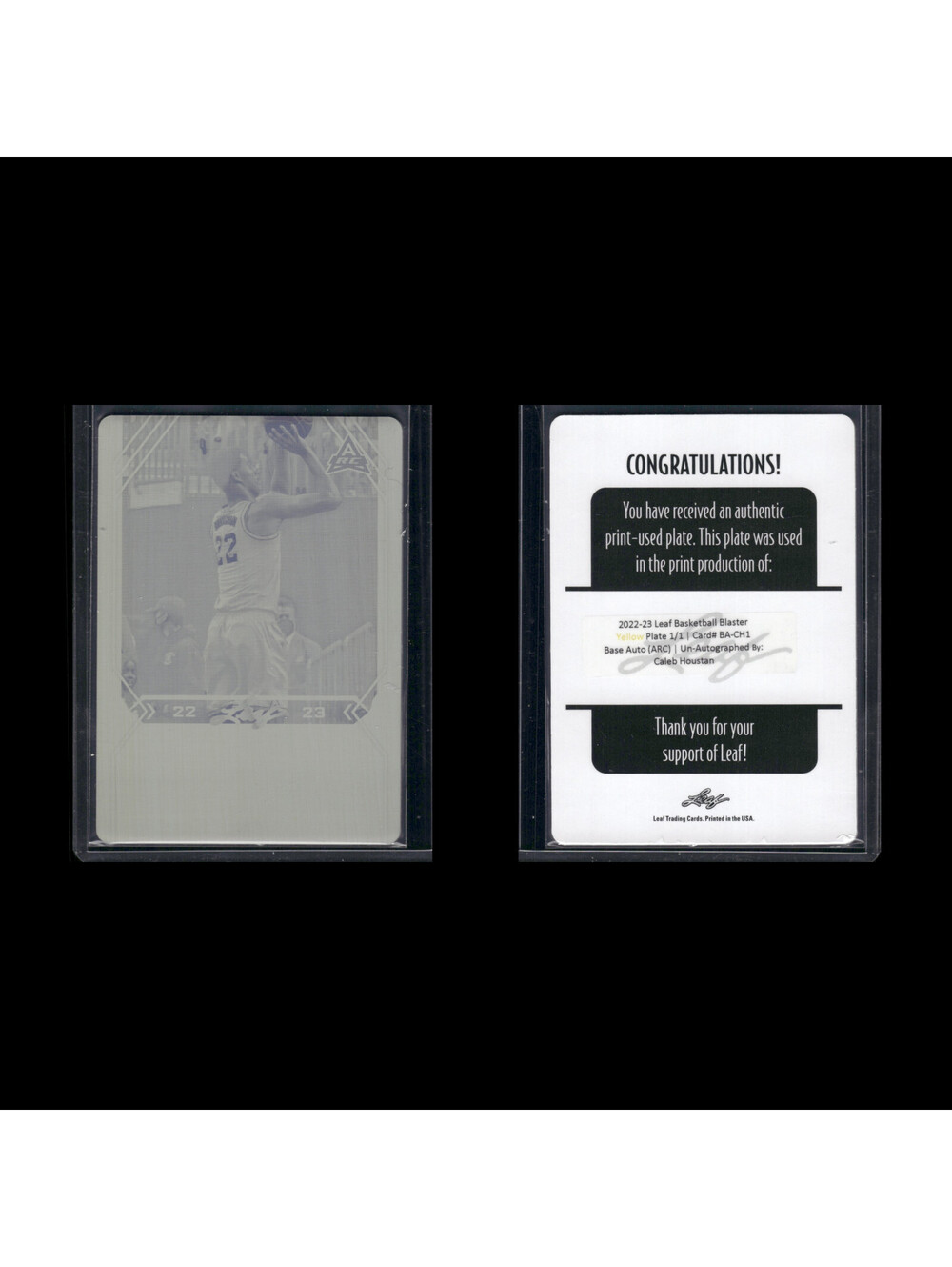 2023 Leaf Superlative Basketball Yellow Printing Plate 1/1 Caleb Houstan BA-CH1